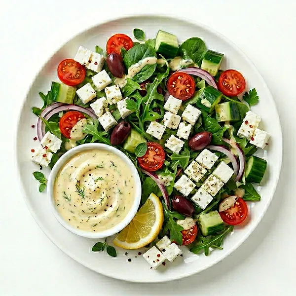 Keto Greek Feta Salad with Creamy Lemon Dressing